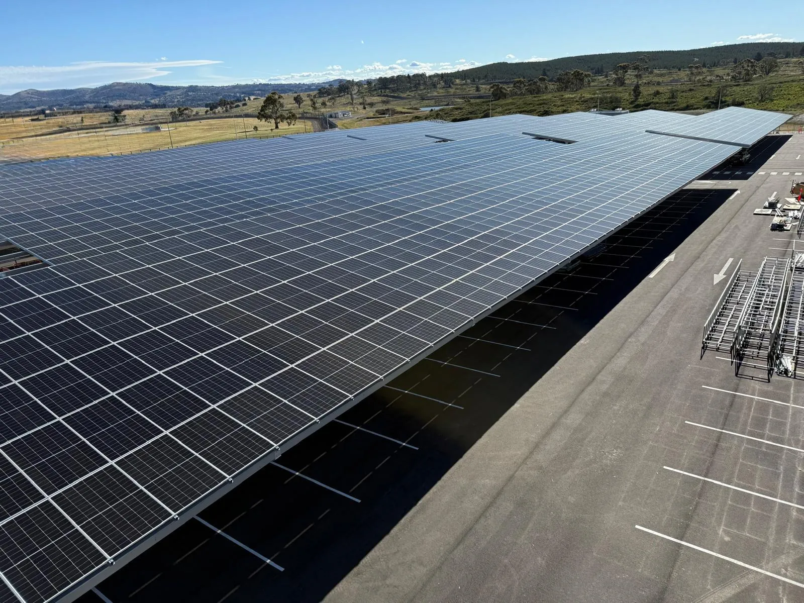 Large commercial solar car park canopy near Canberra