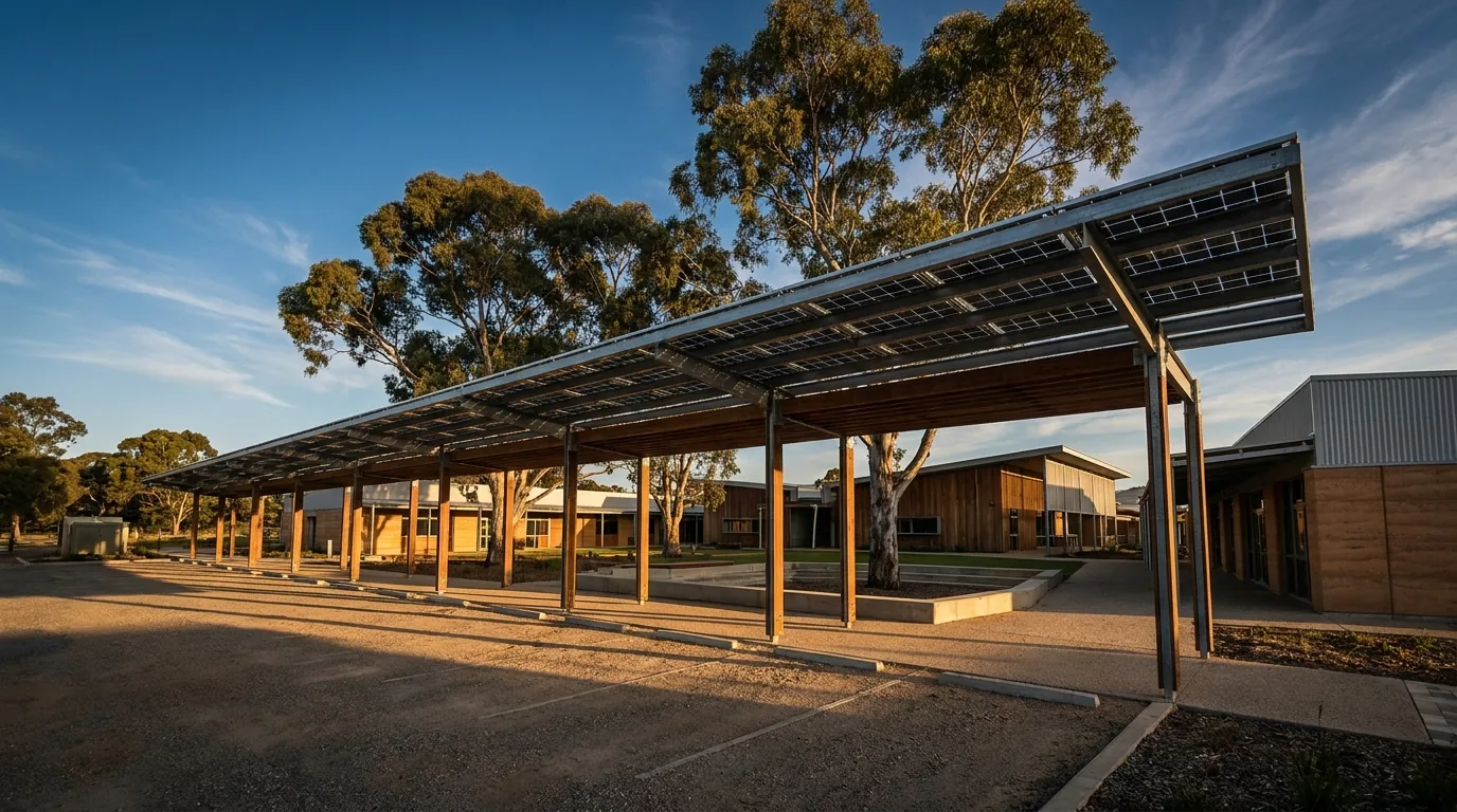 Solar carport canopy at a civic site