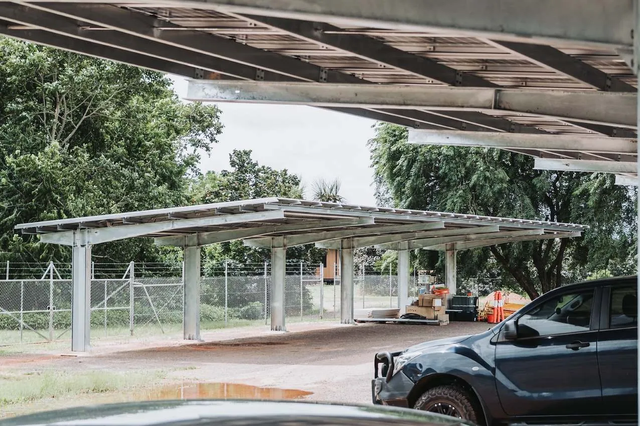 Underside of a commercial solar carport canopy
