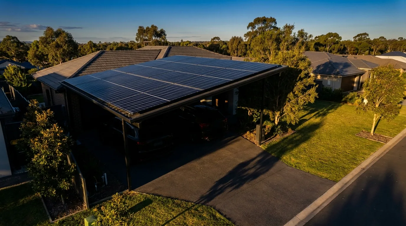 Aerial view of a solar carport